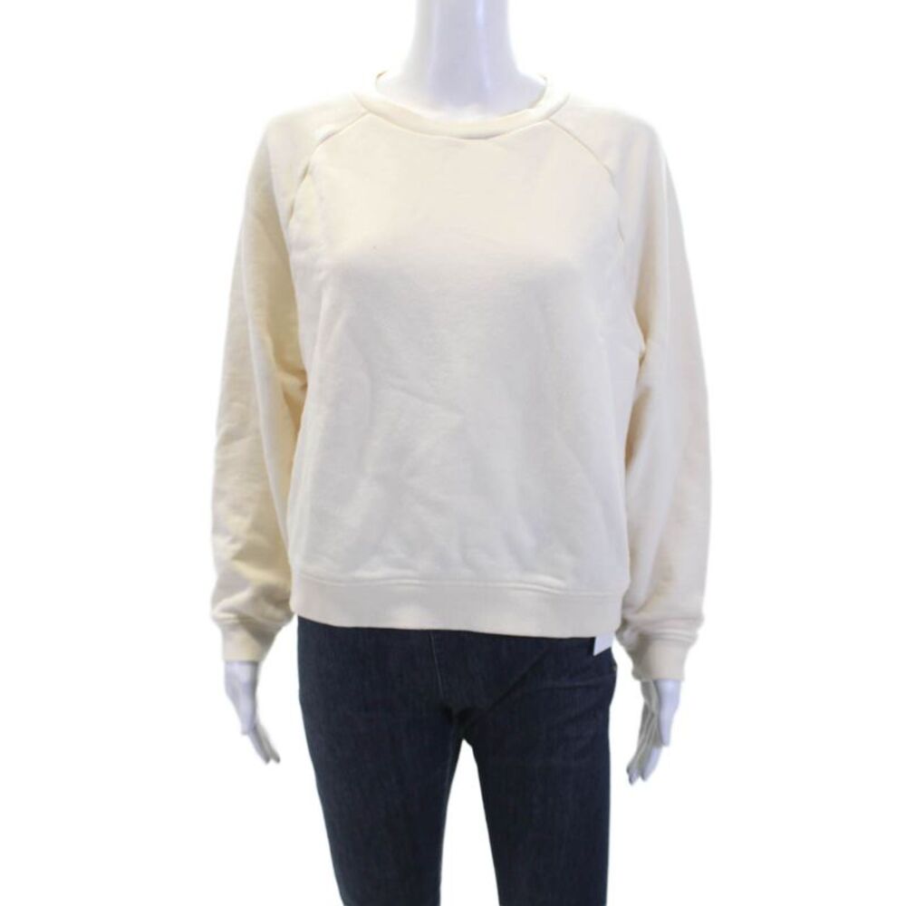 Wesley Women's Crewneck Long Sleeves Basic Pullover Sweatshirt Cream Size L